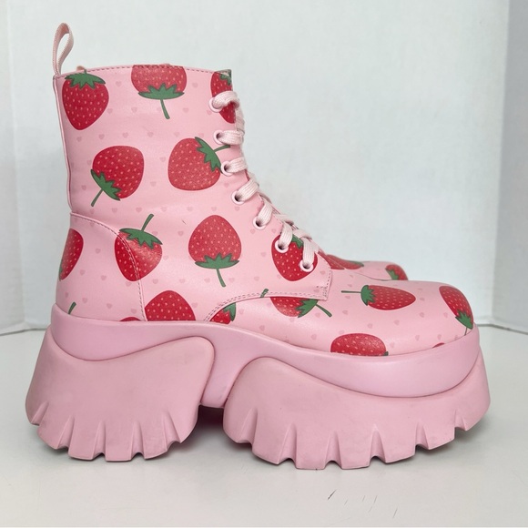 •KOI• Strawberry Spongecake Pink Vilun Platform Lace- Up Ankle Boots Size US 7 - Picture 4 of 16